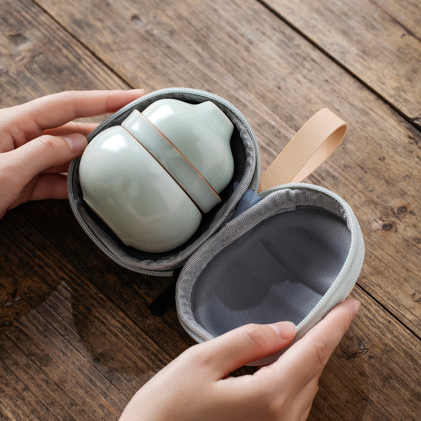 Tianqing Ru Kiln Gourd Quick Cup One Pot Two Cups Travel