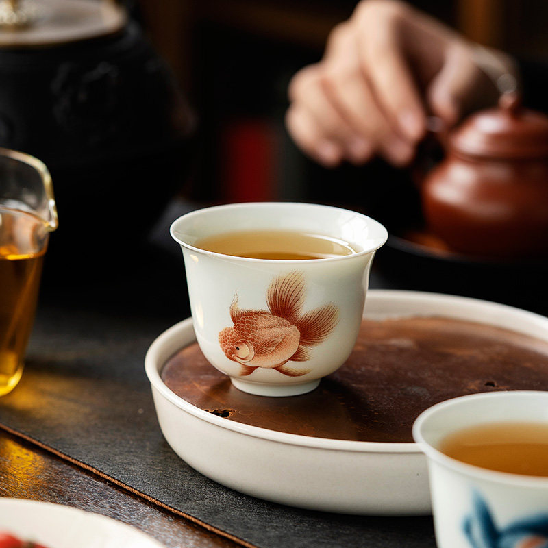 白瓷茶杯套装主人杯个人专用高档情侣对杯功夫茶品茗杯陶瓷金鱼杯,淘宝优惠券,粉丝福利购,淘宝优惠卷