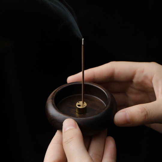 黑檀木多孔线香炉檀香香薰炉家用室内熏香花梨实木小香插香座香托