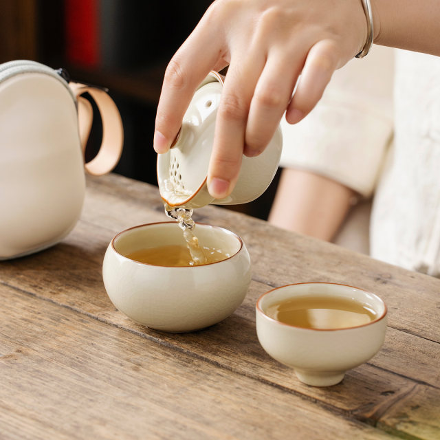 Ru Kiln Gourd Quick Cup ຊຸດຊາການເດີນທາງ