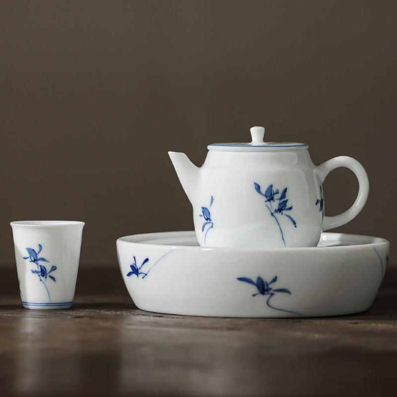 手绘蝴蝶兰花陶瓷茶壶单壶茶水分离过滤泡茶壶功夫茶具家用茶水壶-图3