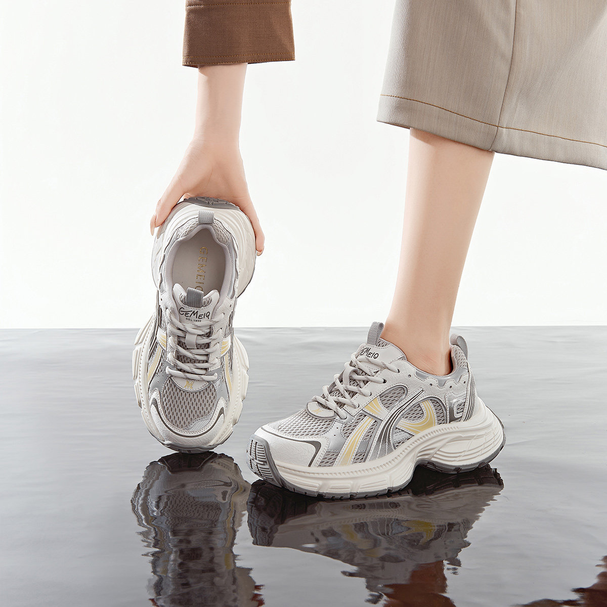 戈美其女鞋2025新款时尚老爹鞋厚底增高运动鞋透气网面运动休闲鞋,淘宝优惠券,粉丝福利购,淘宝优惠卷