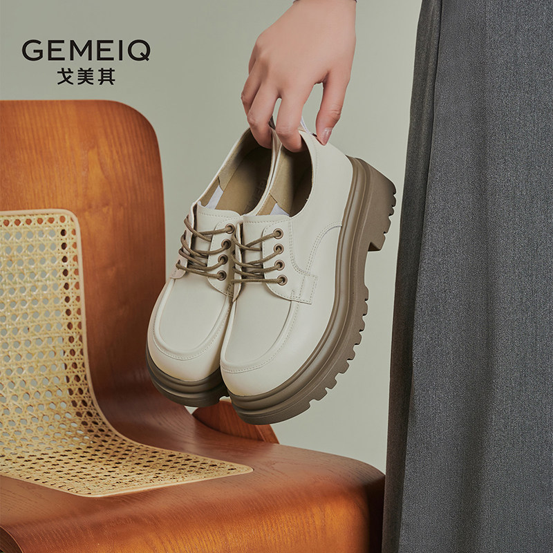 戈美其真皮春季厚底单鞋女黑色学院风小皮鞋英伦乐福鞋jk鞋潮,淘宝优惠券,粉丝福利购,淘宝优惠卷