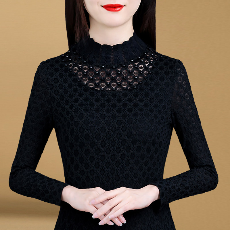 时尚蕾丝打底衫女秋冬2021长袖 红鹿瑰人蕾丝衫/雪纺衫