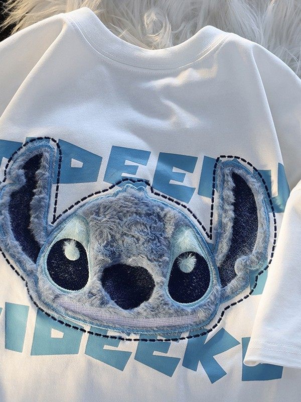 纯棉小众潮牌卡通植绒短袖宽松大阪t恤男女夏季oversize情侣上衣,淘宝优惠券,粉丝福利购,淘宝优惠卷