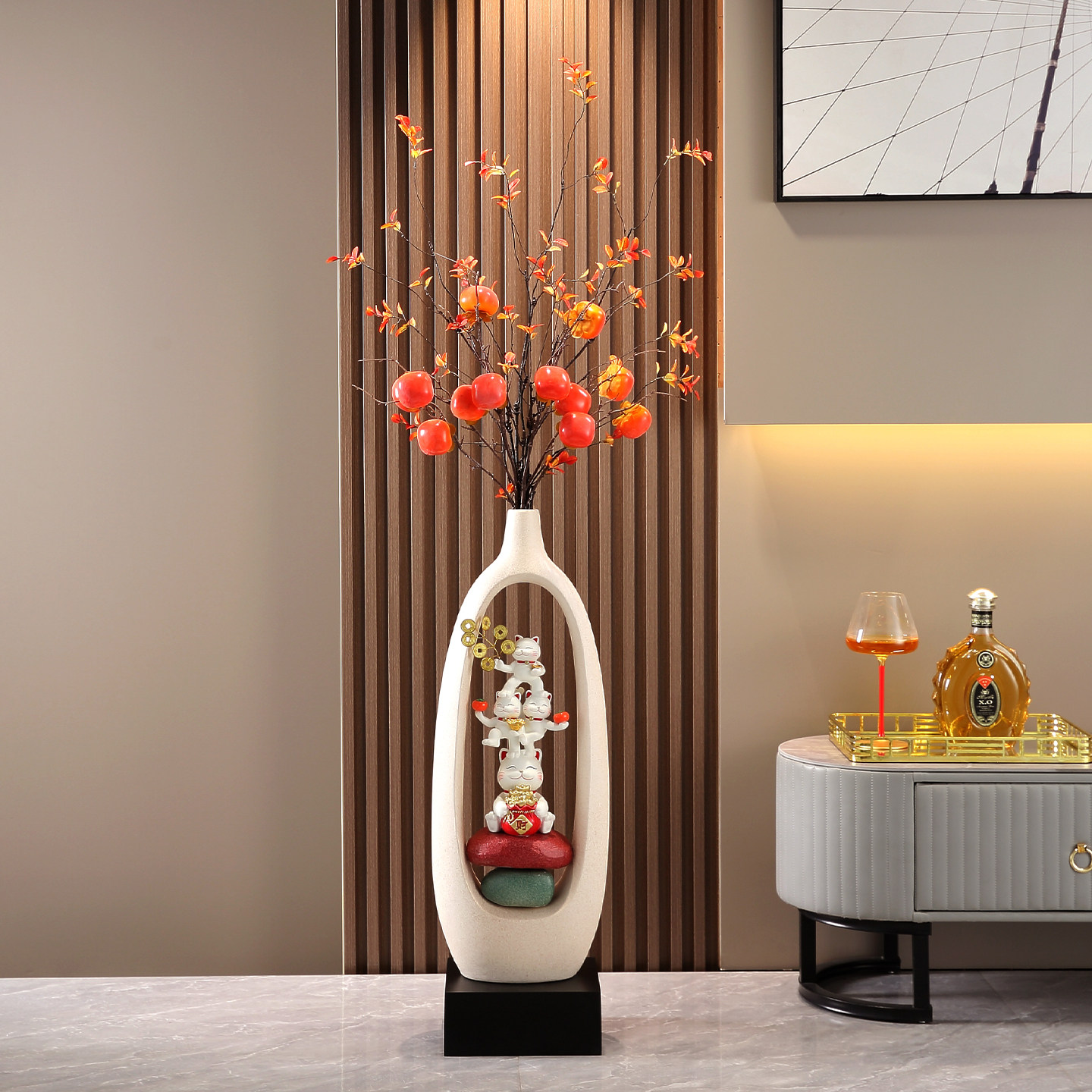 客厅大型落地花瓶摆件竖高级感玄关电视柜旁招财猫装饰品乔迁开业,淘宝优惠券,粉丝福利购,淘宝优惠卷