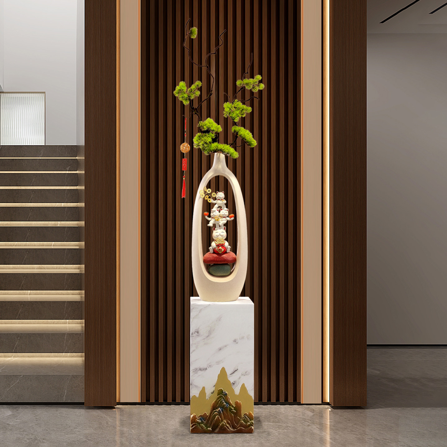 客厅大型落地花瓶摆件竖高级感玄关电视柜旁招财猫装饰品乔迁开业,淘宝优惠券,粉丝福利购,淘宝优惠卷