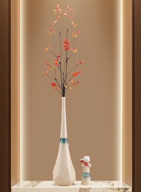 迎客松花瓶招财猫入户玄关客厅书房电视柜隔断竖长高级中古装饰品