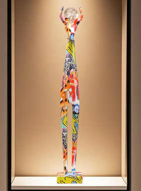 彩色鹿摆件入户玄关客厅壁龛电视窄柜细长竖高级感极简艺术装饰品