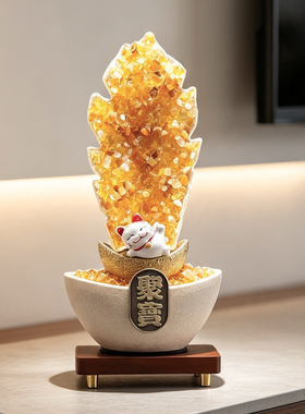 华将陶瓷水晶财富树叶聚宝盆摆件