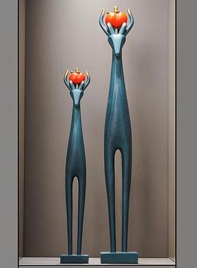 旺宅鹿进门玄关装饰摆件高档简约竖长条客厅电视柜工艺品乔迁礼物