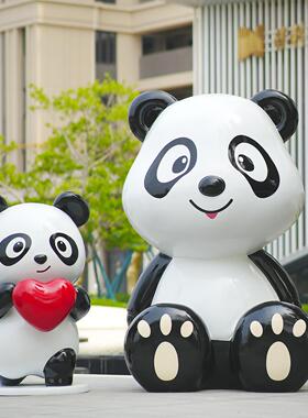 户外卡通玻璃钢熊猫雕塑商场美陈网红火锅店售楼处动物装饰摆件品