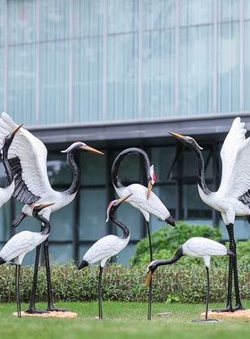 户外仿真动物仙鹤落地摆