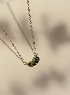 MoreSuitable轻奢质感绿芽心形锆石吊坠项链女小众法式复古锁骨链