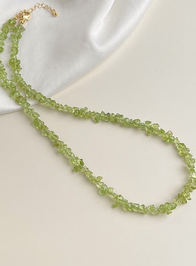 MoreSuitable森系橄榄石水晶项链锁骨链小清新甜美随形天然石项链