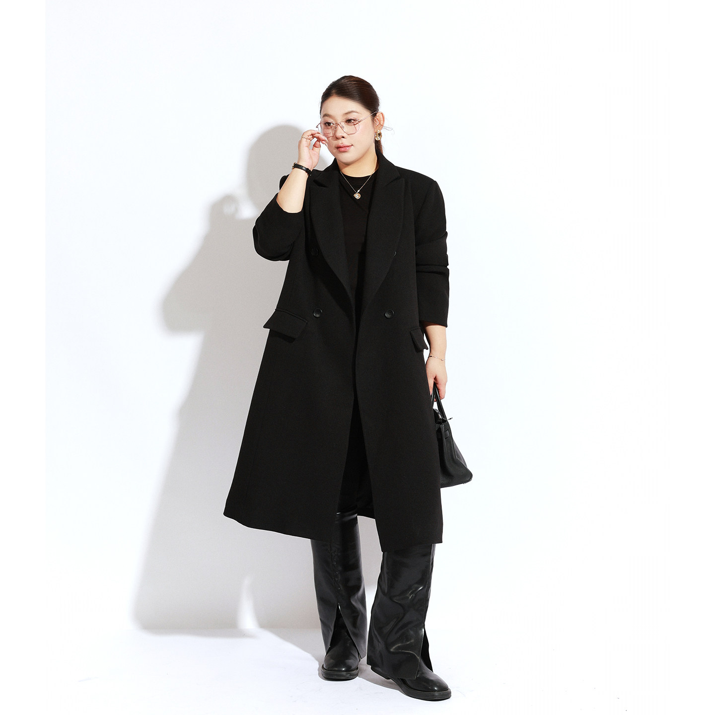 大码胖mm英伦风宽松黑色风衣2025年冬季巨显瘦气质长款外套200斤,淘宝优惠券,粉丝福利购,淘宝优惠卷