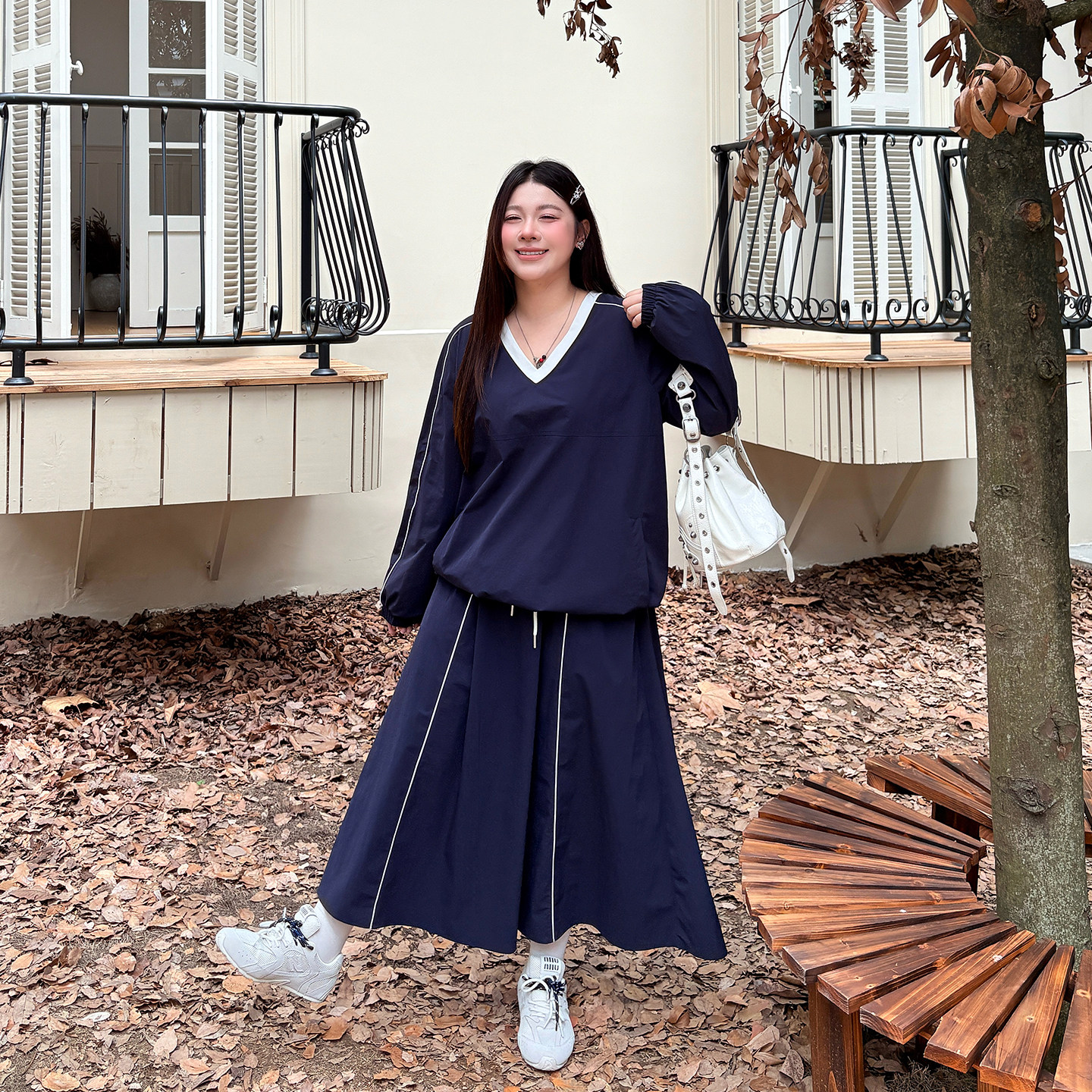 心存真大码女装2025秋新款胖mm宽松减龄上衣+半身裙a字裙两件套装,淘宝优惠券,粉丝福利购,淘宝优惠卷