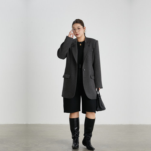 高级感重工大码西装女年会礼服200斤胖mm宽松显瘦休闲西服外套 - 图0