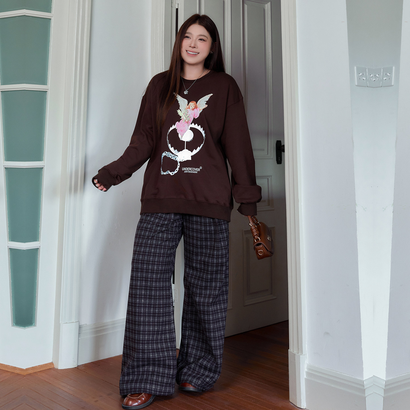 特大码女装轻奢小格子阔腿裤2025秋新款200斤胖mm宽松直筒拖地裤,淘宝优惠券,粉丝福利购,淘宝优惠卷