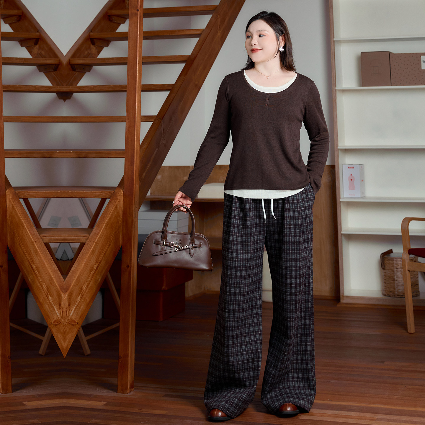 特大码女装轻奢小格子阔腿裤2025秋新款200斤胖mm宽松直筒拖地裤,淘宝优惠券,粉丝福利购,淘宝优惠卷