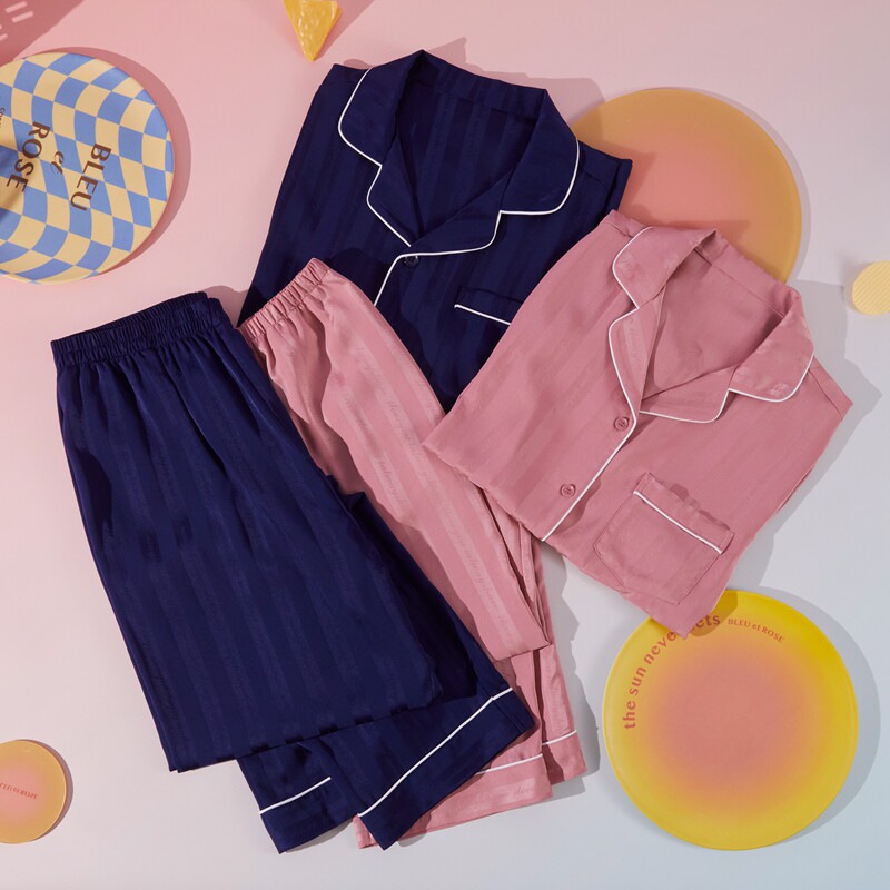 爱美丽imis商场睡衣女春夏丝滑条纹柔软短袖情侣家居套装im46bhc1