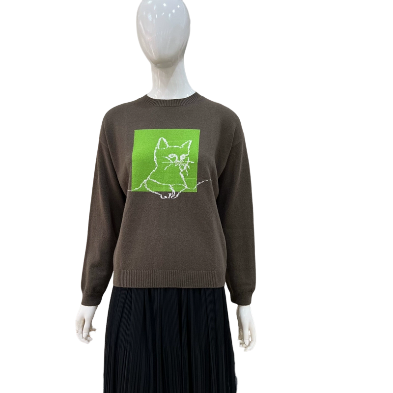 开顺羊毛衫K23WF1558女正品2024秋冬新款圆领针织衫套头时尚毛衣 - 图3