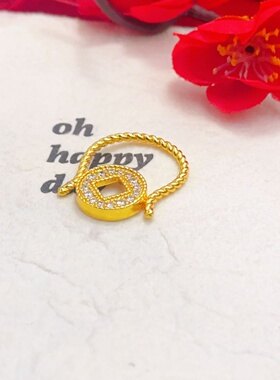 出口欧美跨境外贸沙金饰品钛钢百赚无忧铜钱戒指女感轻奢莫桑钻