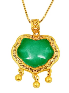 欧美跨境外贸越南沙金吊坠女仿黄金小众轻奢镶玉项坠仿和田玉手饰