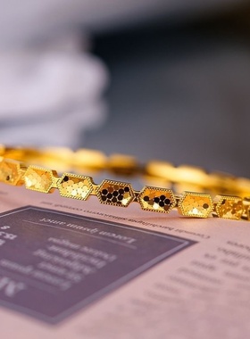 欧美跨境外贸沙金首饰品蜂巢碎冰冰龙鳞手镯女久不掉色轻奢感手饰