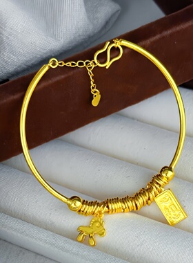 欧美跨境外贸沙金饰品心想事成开口手镯女小众字牌设计感手饰久