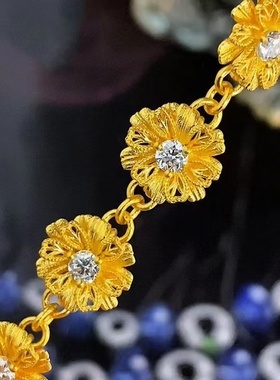 欧美跨境外贸沙金饰品新中式复古风花丝镶钻杏花手链设计手饰首饰