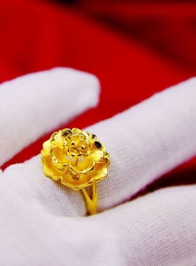 出口欧美跨境外贸越南沙金戒指女小众设计富贵花尾戒铜合金指环银