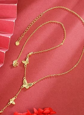 欧美跨境外贸沙金饰品小众设计感镭射蝴蝶锁骨链金久不掉色感手饰