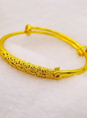 欧美跨境外贸沙金饰品手环女孔雀开屏小众设计龙凤呈祥推拉手镯