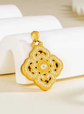 欧美跨境外贸沙金饰品四合如意吊坠项链轻奢小众仿黄金不掉色手饰