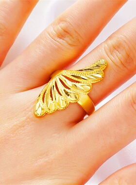 出口欧美跨境外贸越南越南沙金戒指女小众设计镀金凤尾花指环开口