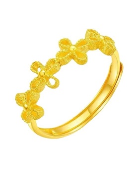 出口欧美跨境外贸沙金饰品四叶草戒指女轻奢感花环戒子开口指环