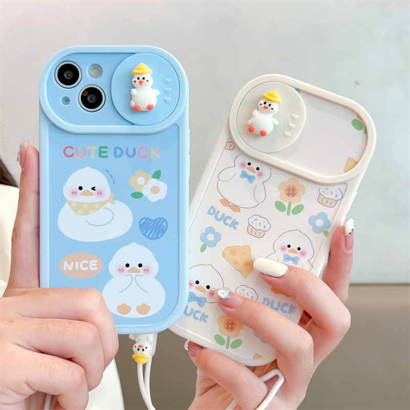 卡通鴨子推拉窗適用蘋果13手機殼iphone11全包軟膠12Pro可愛女款14Promax新款防摔xs max掛繩xr硅膠xs保護套_潮尚達數碼專營店_3C數碼配件