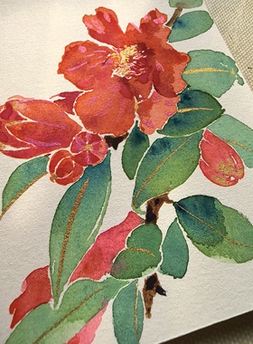 倚竹手绘花卉茶花石榴花桂花木绣球摆画装饰画摆台挂画桌面装饰画