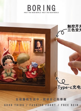 泡泡玛特怪诞阁楼系列手办收纳展示盒复古装饰相框主题造景送礼物