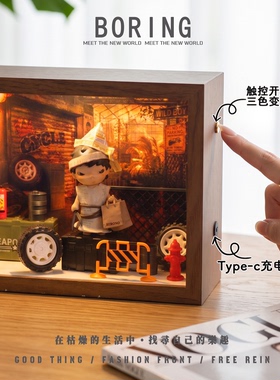 hirono小野购物清单盲盒相框造景手办收纳展示盒桌面装饰灯光摆台
