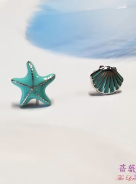 蔷薇之恋海星贝壳925纯银耳钉