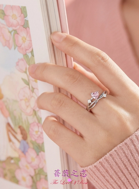 S925镀金爱心粉色锆石女戒