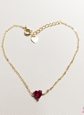 925纯银镀14k金红色心形锆石