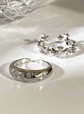 十字架银色开口戒指锆石轻奢