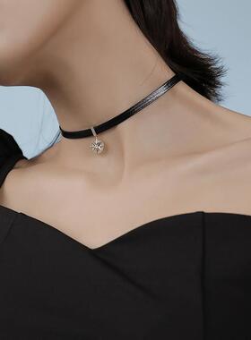 黑色皮绳choker锁骨链小众设计高级感项链女脖子配饰颈带颈链项圈