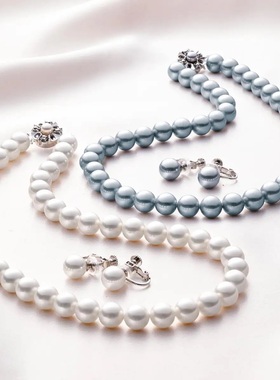 仿花珠天女铂金灰贝珠项链