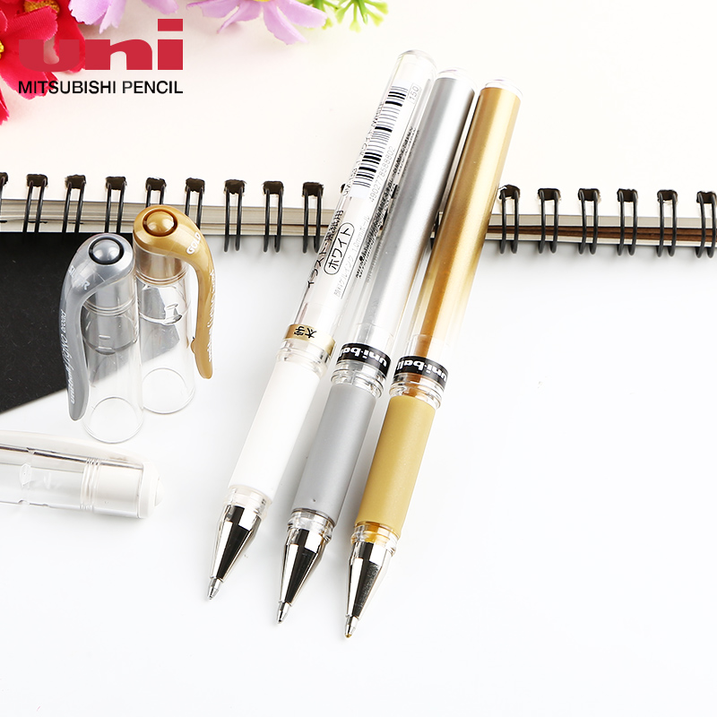 日本UNI三菱高光白笔UM153金银色耐水速记中性笔 1.0mm学生简约子弹头顺滑多色彩色商务绘画签字笔粗高光白笔-图3