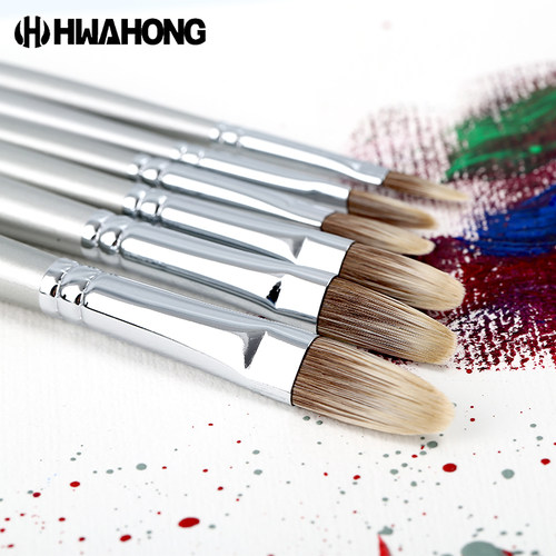 韩国 HWAHONG 华虹系列椭圆头动物毛油画笔/水彩/丙烯画笔866 - 图3