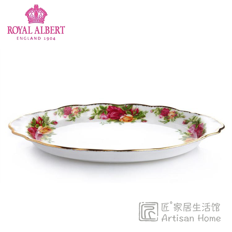 现货英国Royal Albert乡村老镇玫瑰25cm双耳托盘Old Country Rose - 图0